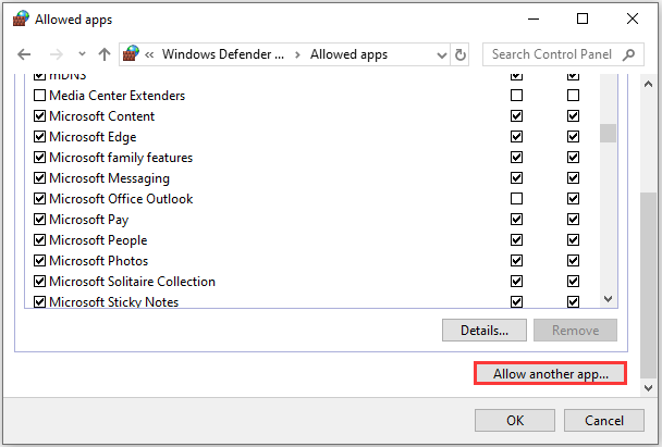 click Allow another app