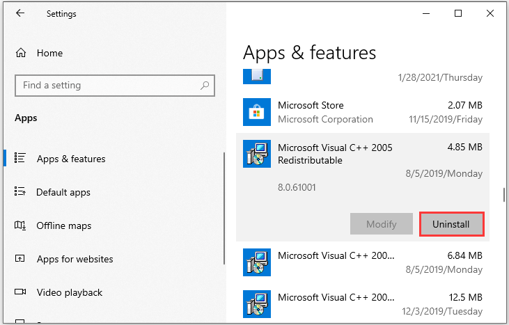 uninstll Microsoft Visual C++