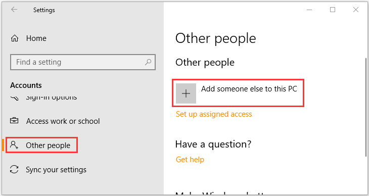 Add someone else to this PC