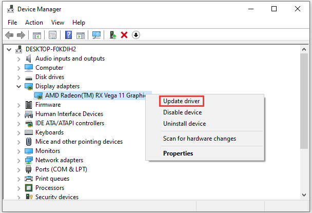 select Update driver