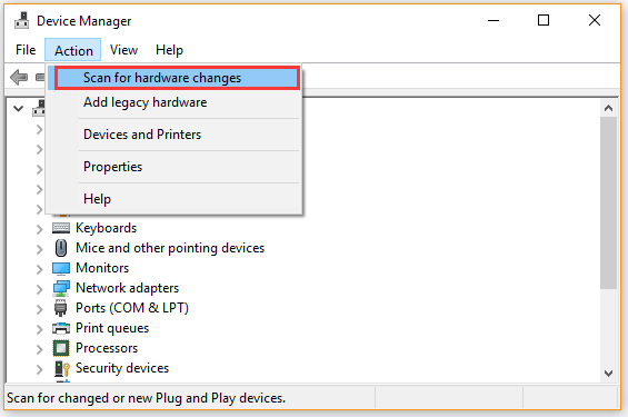 select Scan for hardware changes