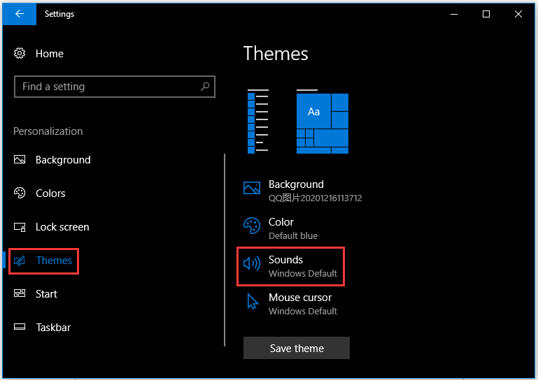 choose Themes and Sounds