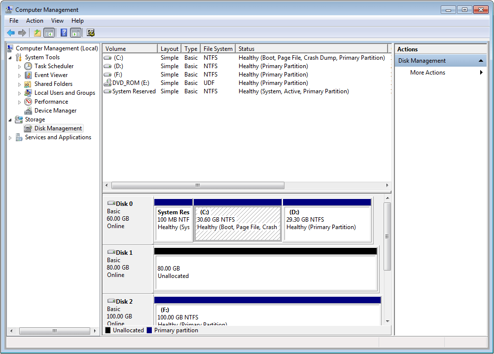 check hard drive space in Computer Management