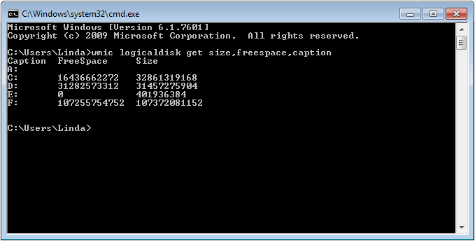 check hard drive space with commands