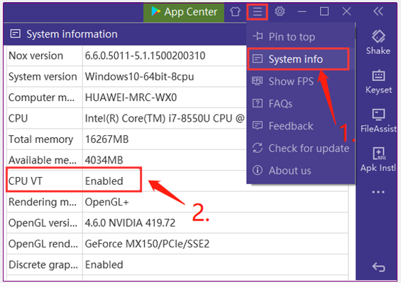 enabled CPU VT in Nox app center