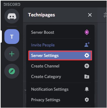click on server settings