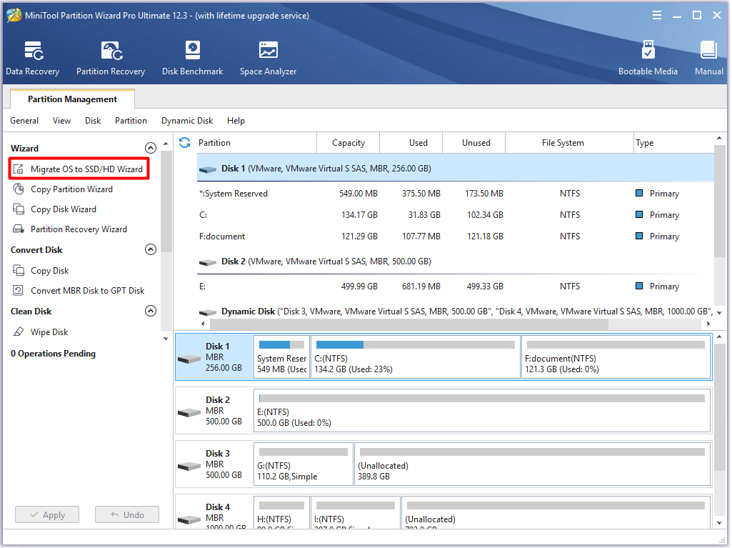 click on migrate OS to SSD or HD wizard