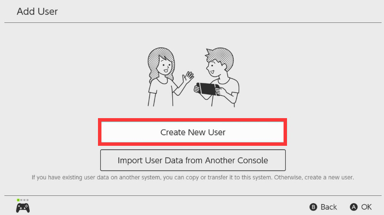 click on Create New User on Switch