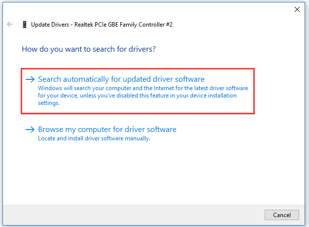 choose Search automatically for updated driver software