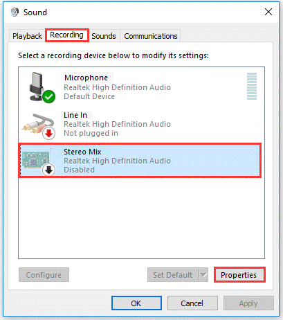 check the Stereo Mix properties