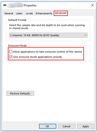 check the exclusion mode box