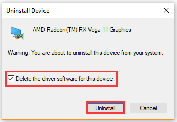 uncheck the box of Delete the driver software for this device