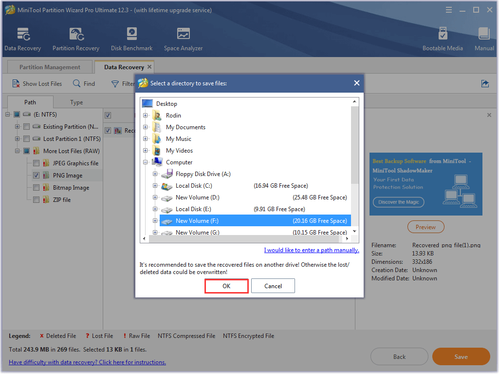 choose a location to save selected files.