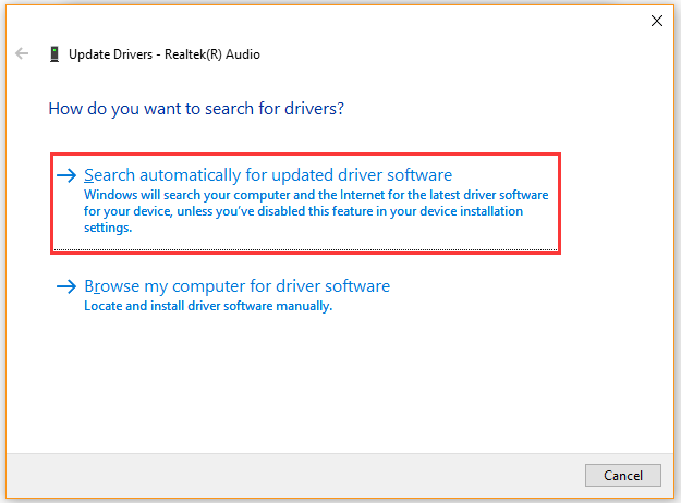  Search automatically for updated driver software