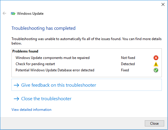 Troubleshooting has completed