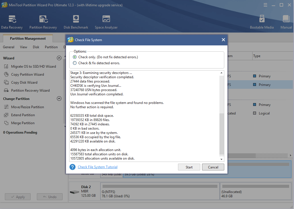 check file system errors only