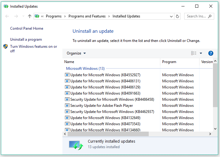 a list of updates