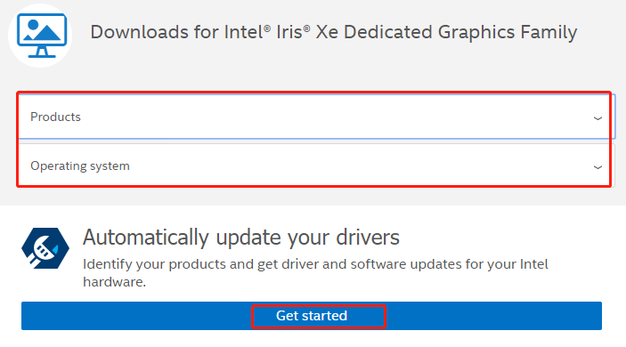 open the download page of Intel graphics card driver