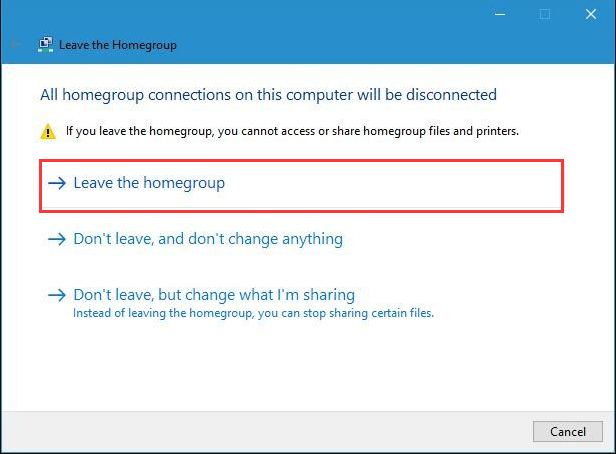 click on Leave the homegroup