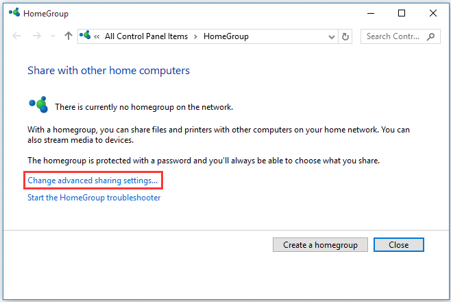 Change advanced sharing settings