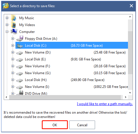 choose a directory to save files