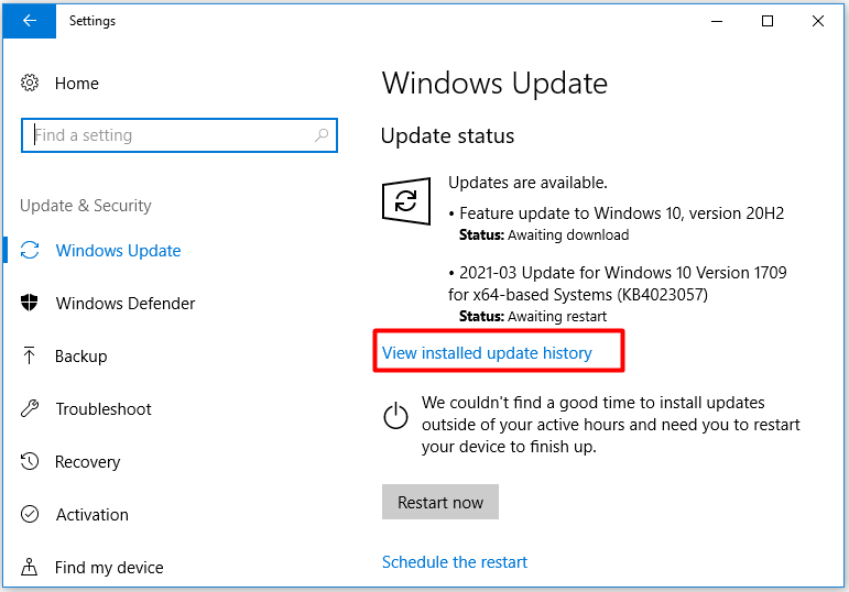 click View installed update history