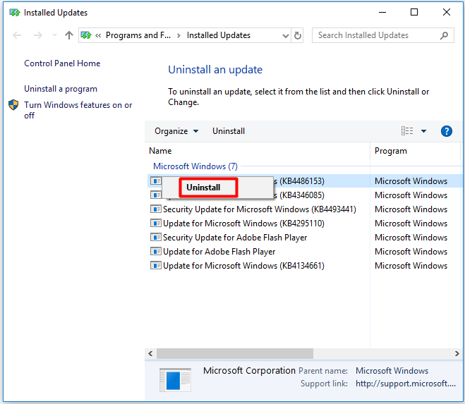 uninstall new update