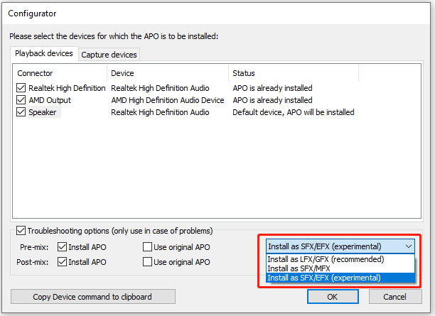 change configurator settings