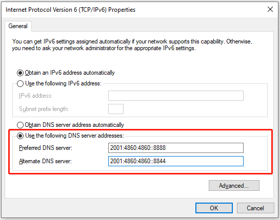 change DNS server addresses