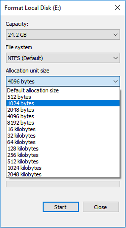 best allocation unit size for fat32 flash drive