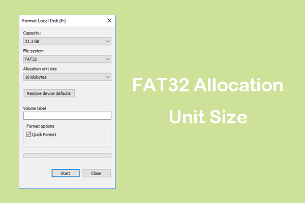 fat32 startgrootte voor toewijzing