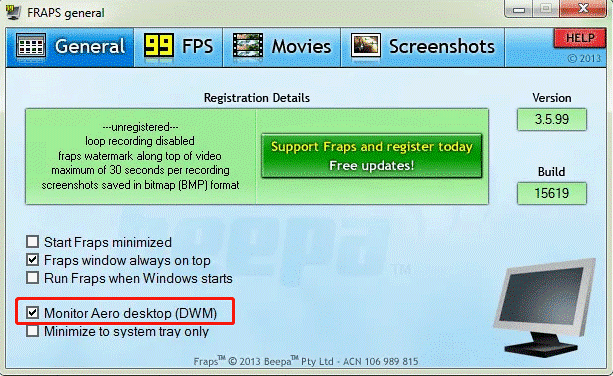 check the box for Monitor Aero desktop DWM
