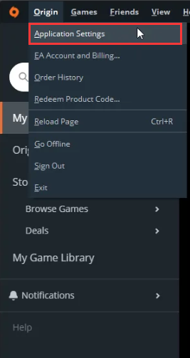 Application settings option in Origin