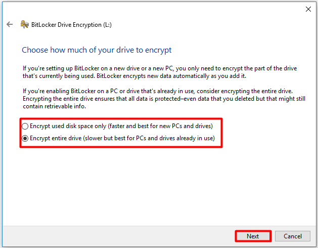 Choose how much of your drive to encrypt