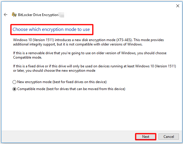 Choose an encryption mode