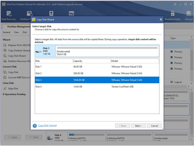 select a target disk