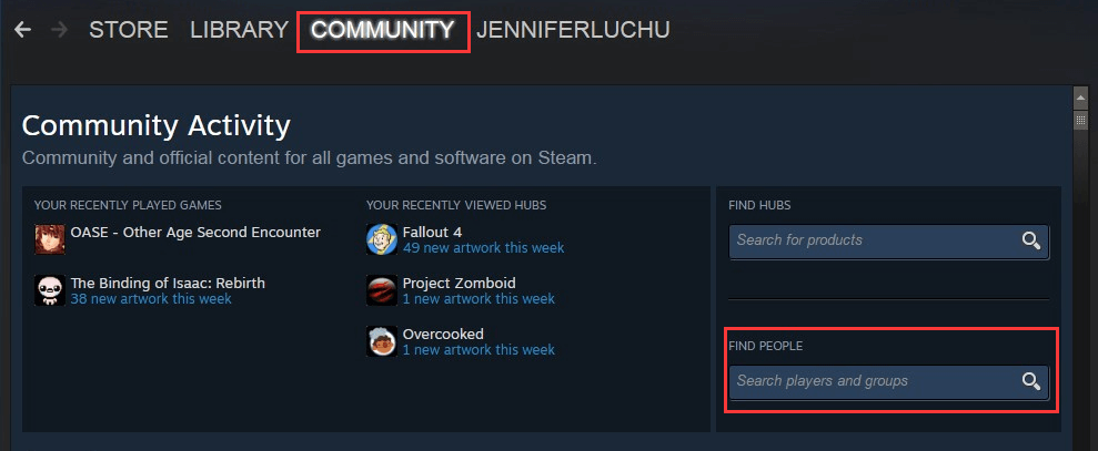 navigate to the Community tab and find someone on Steam