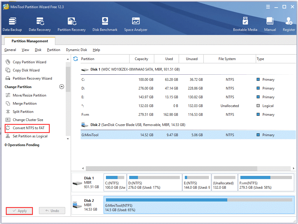 convertir NTFS en FAT à l'aide de MiniTool