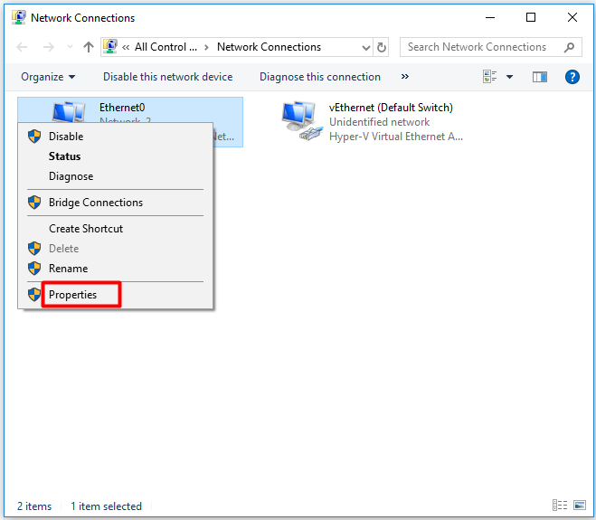open the Properties of network adapter