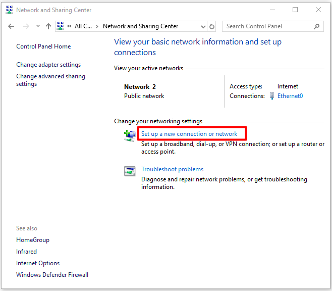 Set up a new connection or network