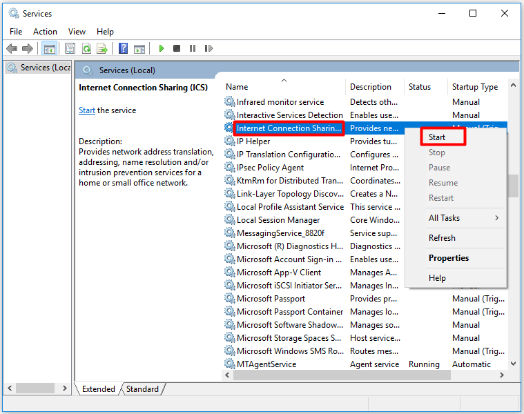 windows 10 internet connection sharing static ip