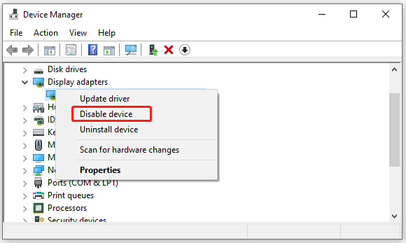 select Disable device