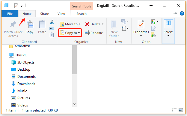 click on Copy to from the Home tab
