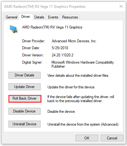 click on Roll Back Driver