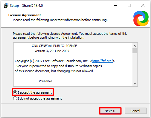 I accept the agreement