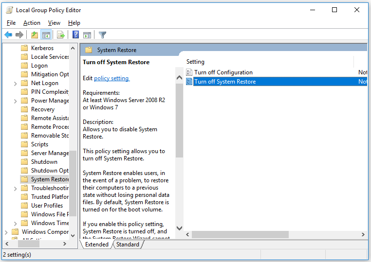 find “Turn off System Restore”