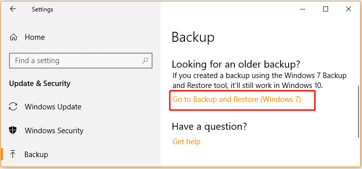 click on Go to Backup and Restore Windows 7