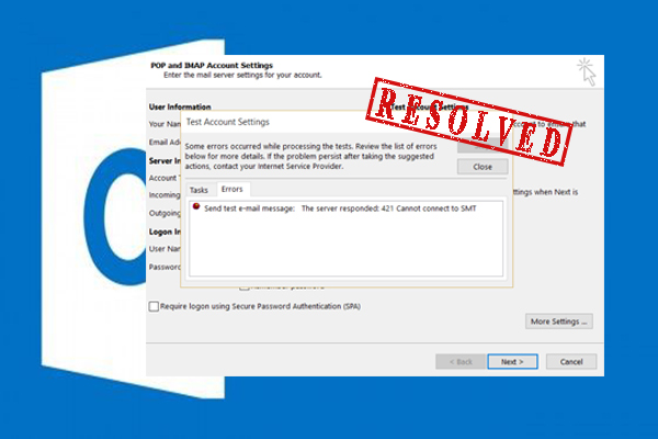 ipage email outlook error 421 cannot connect to smt