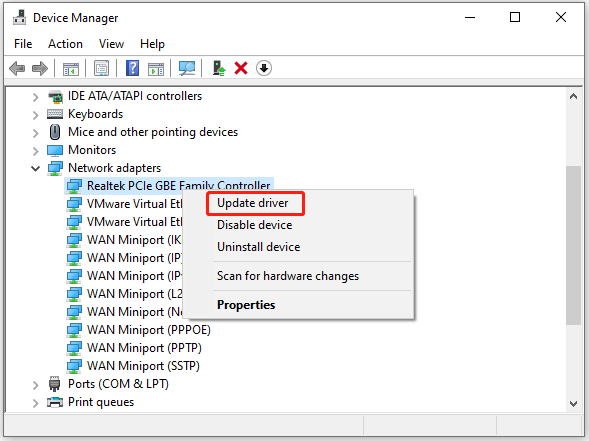 select Update driver
