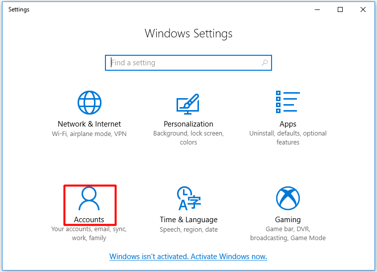 change to administrator windows 10 click Accounts